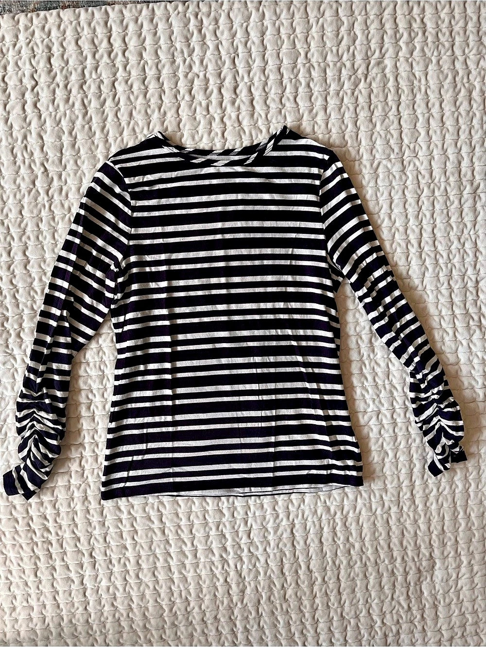 Coldwater Creek Striped Long Sleeve Tee in Purple & White Size Medium